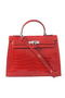 Hermes Kelly 32cm Shoulder Bags Red Iridescent Croco Leather Silver Replica