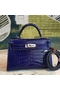 Hermes Kelly Mini II Handmade Bag In Blue Alligator Crocodile Replica