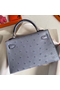 Hermes Kelly Mini II Handmade Bag In Blue Lin Ostrich Leather Replica