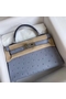 Hermes Kelly Mini II Handmade Bag In Blue Lin Ostrich Leather Replica