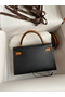 Hermes Kelly Mini II Sellier Bicolor Handmade Bag in Black and Gold Epsom Calfskin Replica