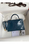 Hermes Kelly Mini II Sellier Handmade Bag In Blue Jean Shiny Alligator Leather Replica