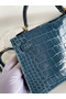 Hermes Kelly Mini II Sellier Handmade Bag In Blue Jean Shiny Alligator Leather Replica