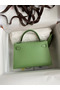 Hermes Kelly Mini II Sellier Handmade Bag In Vert Criquet Chevre Mysore Leather Replica