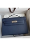 Hermes Kelly Pochette Handmade Bag In Blue Saphir Epsom Calfskin Replica