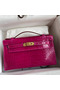 Hermes Kelly Pochette Handmade Bag In Rose Scheherazade Shiny Alligator Leather Replica