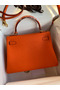 Hermes Kelly Retourne 32 Handmade Bag In Orange Clemence Leather Replica