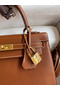 Hermes Kelly Sellier 25 Handmade Bag In Gold Barenia Calfskin Replica