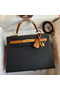 Hermes Kelly Sellier 28 Bicolor Bag in Black and Gold Epsom Calfskin Replica