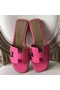 Hermes Oran Sandals In Rose Red Epsom Leather Replica