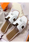 Hermes Oran Sandals In White Leather With Stitched Detail Replica