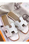 Hermes Oran Sandals In White Leather With Stitched Detail Replica