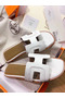 Hermes Oran Sandals In White Leather With Stitched Detail Replica