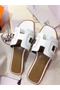 Hermes Oran Sandals In White Leather With Stitched Detail Replica