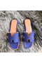 Hermes Oran Slide Sandals In Blue Epsom Perforated Calfskin Replica