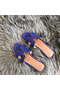 Hermes Oran Slide Sandals In Blue Epsom Perforated Calfskin Replica