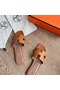 Hermes Oran Slide Sandals In Gold Epsom Calfskin Replica