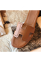 Hermes Oran Slide Sandals In Gold Epsom Perforated Calfskin Replica