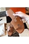Hermes Oran Slide Sandals In Gold Epsom Perforated Calfskin Replica