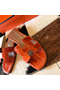Hermes Oran Slide Sandals In Orange Shiny Niloticus Crocodile Skin Replica