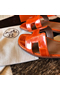Hermes Oran Slide Sandals In Orange Shiny Niloticus Crocodile Skin Replica