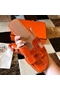 Hermes Oran Slide Sandals In Orange Shiny Niloticus Crocodile Skin Replica