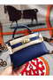 Hermes original mini Kelly chevre mysore K19CM blue&Gold Metal Replica