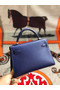 Hermes original mini Kelly chevre mysore K19CM blue&Gold Metal Replica