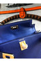 Hermes original mini Kelly chevre mysore K19CM blue&Gold Metal Replica