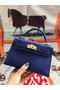 Hermes original mini Kelly chevre mysore K19CM blue&Gold Metal Replica