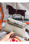 Hermes original mini Kelly chevre mysore K19CM light grey&silver Metal Replica