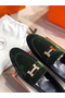 Hermes Paris Loafers In Dark Green Velvet Replica