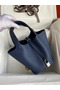 Hermes Picotin Lock 18 Handmade Bag in Blue Saphir Clemence Leather Replica