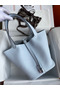 Hermes Picotin Lock 22 Handmade Bag in Blue Brume Clemence Leather Replica