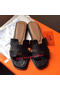 Hermes Slipper Calfskin Leather HO0485 Black Replica