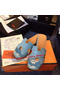 Hermes Slipper Croco Leather HO0483 Light Blue Replica