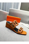 Hermes Figari 55mm Wedge Sandals In Brown Nappa Leather Replica