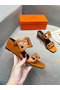 Hermes Figari 55mm Wedge Sandals In Brown Nappa Leather Replica