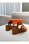 Hermes Figari 55mm Wedge Sandals In Brown Nappa Leather Replica