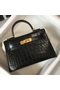 Hermes Kelly Mini II Bag In Black Embossed Crocodile Leather Replica