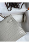 Hermes Kelly Mini II Sellier Handmade Bag In Grey Matte Alligator Leather Replica