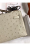 Hermes Kelly Pochette Handmade Bag In Beton Ostrich Leather Replica