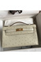 Hermes Kelly Pochette Handmade Bag In Beton Ostrich Leather Replica