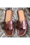 Hermes Oran Sandals In Bordeaux Swift Leather Replica