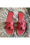 Hermes Oran Slide Sandals In Ruby Epsom Calfskin Replica