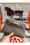 Hermes original mini Kelly chevre mysore K19CM grey&Gold Metal Replica
