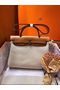 Hermes Herbag 31CM Original Canvas Leather & Calfskin 45988 brown&white Replica