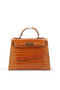 Hermes Kelly 32cm Shoulder Bag Wheat Croco Patent Leather K32 Gold Replica