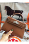 Hermes original mini Kelly chevre mysore K19CM brown&silver Metal Replica