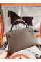 Hermes original mini Kelly chevre mysore K19CM grey&silver Metal Replica